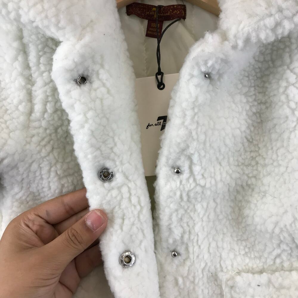 New 7 For All Man‎ Kind Baby’s Sherpa Button Up Jacket White Sz 18M - Picture 9 of 11